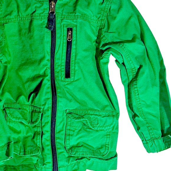 Carter's hooded jacket green and navy blue zipper details Velcro pockets EUC - Picture 2 of 4